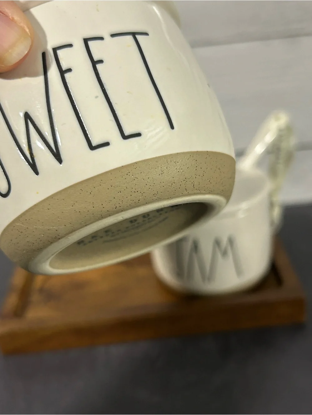 Rae Dunn Cream Ceramic 'SWEET' & 'JAM' Jars with Spoons on Wood Tray